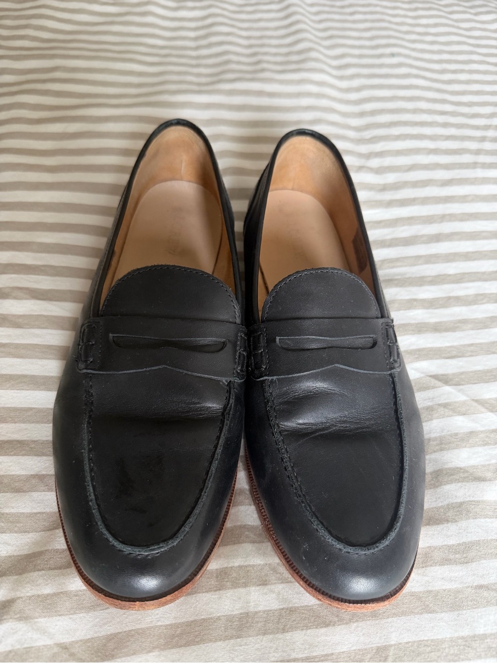 J Crew Black Leather Penny Loafers